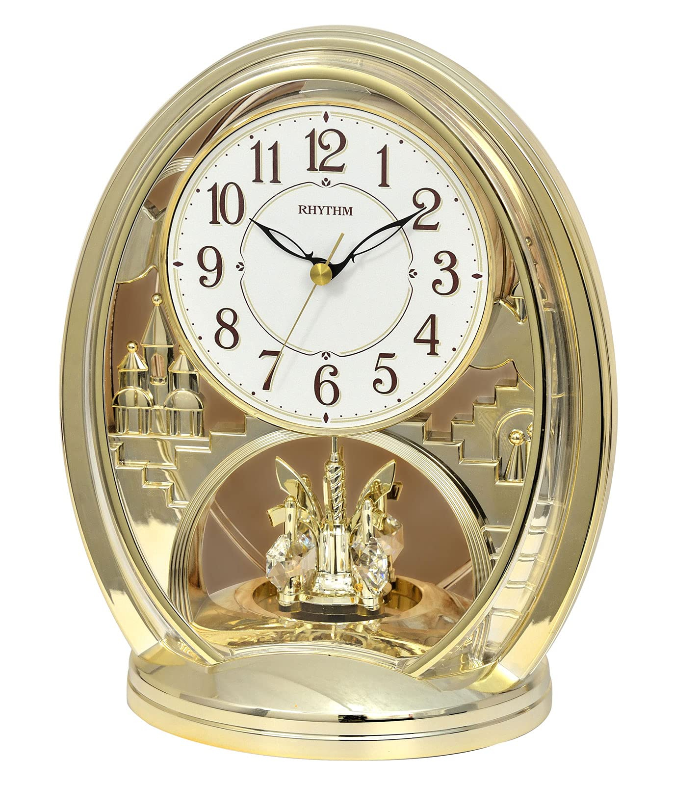 Buy RHYTHM Large Numbers Mantel Clock With Swarovski Crystal Rotating Buy RHYTHM Large Numbers Mantel Clock With Swarovski Crystal Rotating