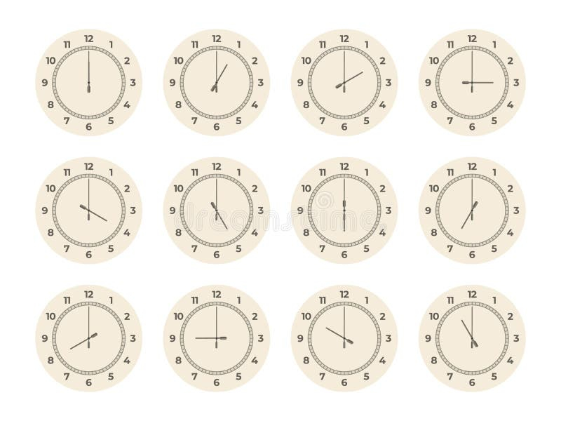 Clock Hours Set Round Watch Faces With Arabic Roman Numbers Twelve