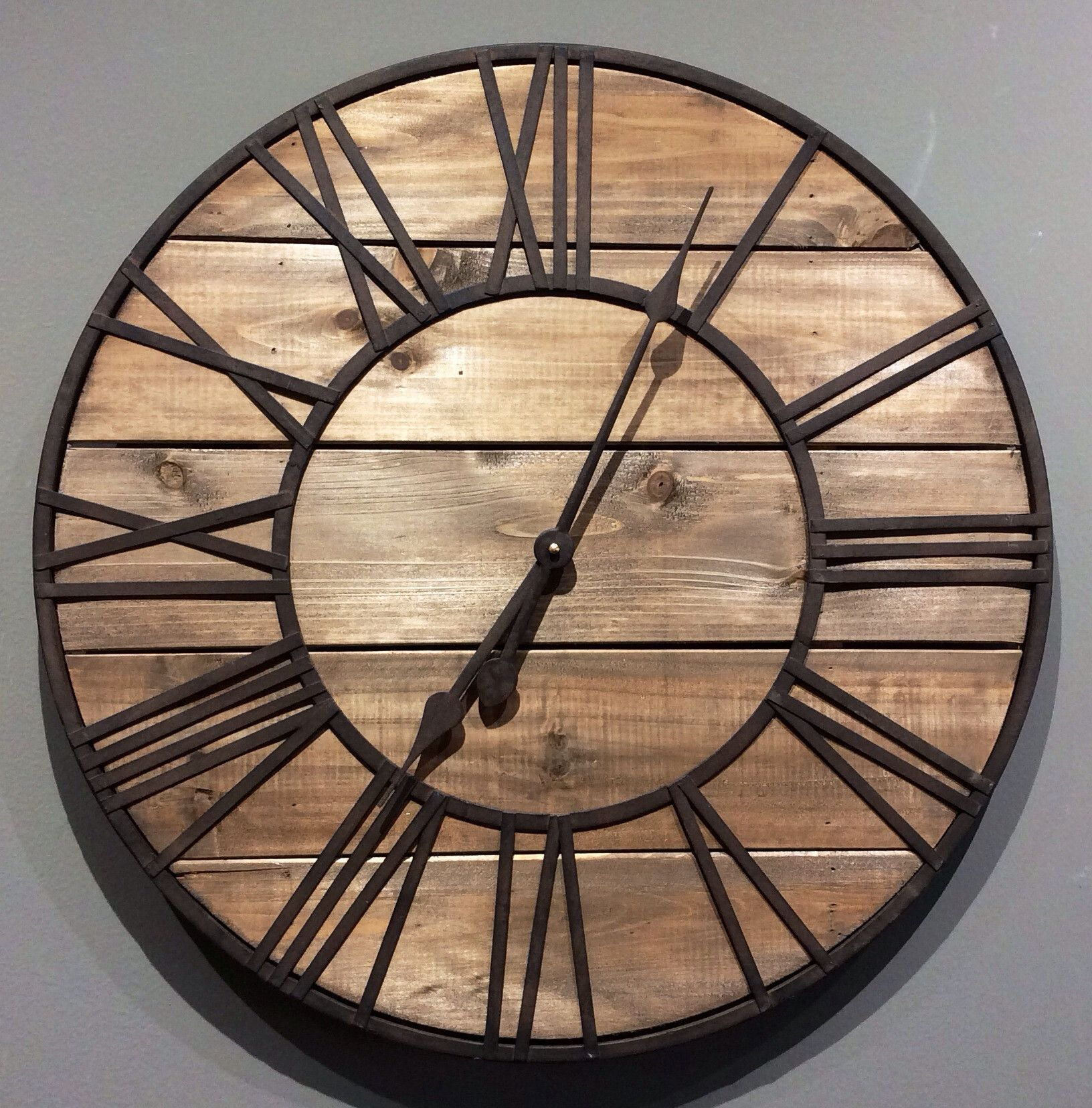 Clock Round Wood And Metal Roman Numeral Clock Wood And Metal Clock Round Wood And Metal Roman Numeral Clock Wood And Metal
