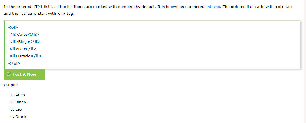 HTML Ordered List Or Numbered List html coding programmer